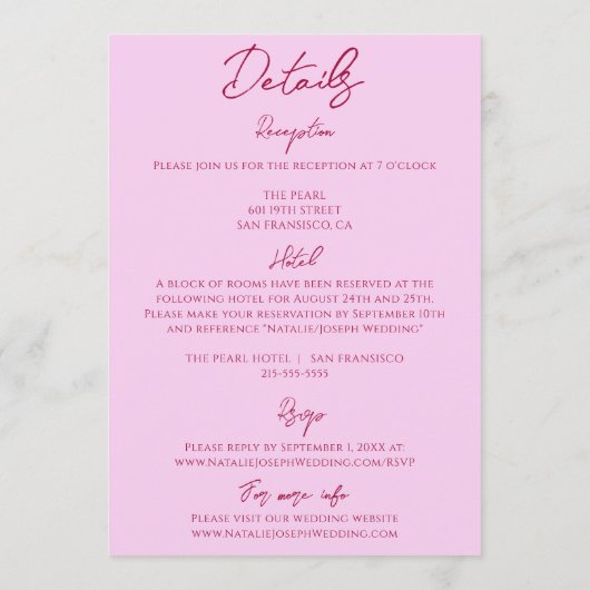 Invitation Pink Raspberry Drawn Floral All In One Wedding (Dos)