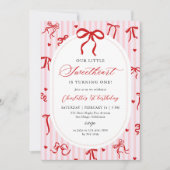 Invitation Pink Red Coquette Bow Valentine 1st Birthday (Devant)