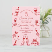 Invitation Pink Red Funky Handwriting Bridal Brunch (Debout devant)