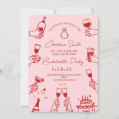 Invitation Pink Red Funky Handwriting Bridal Brunch (Devant)
