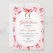 Invitation Pink Red Galentine's Day Party Coquette Bow (Devant)