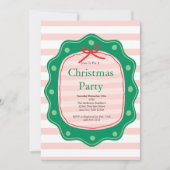 Invitation Pink Red Green Coquette Bow Stripe Christmas Party (Devant)
