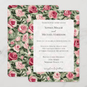 Invitation Pink Red Green Roses Floral Wedding (Devant / Derrière)