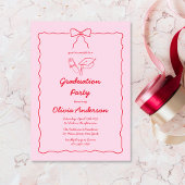 Invitation Pink Red Hand Drawn Bow Squiggle Graduation Party