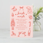 Invitation Pink Red Hand Drawn Funky Christmas Party (Debout devant)