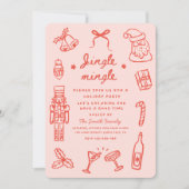 Invitation Pink Red Hand Drawn Funky Christmas Party (Devant)