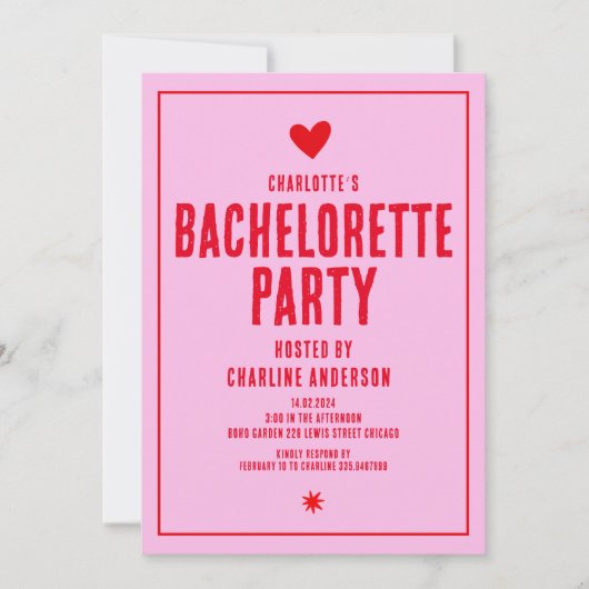 Invitation Pink Red Handwrite Retro Bachelorette Party (Devant)
