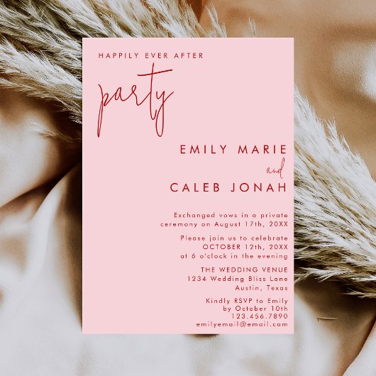Invitation Pink Red Happily Ever After Wedding Reception