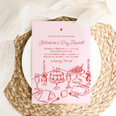 Invitation Pink & Red Heart Galentine's Day Brunch