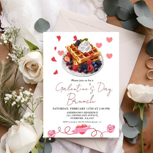Invitation Pink & Red Heart Saint Valentin Fête du Brunch
