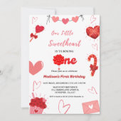 Invitation Pink & Red Heart Valentine Premier anniversaire (Devant)