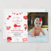 Invitation Pink & Red Heart Valentine Premier anniversaire (Devant)