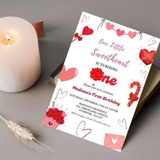 Invitation Pink & Red Heart Valentine Premier anniversaire