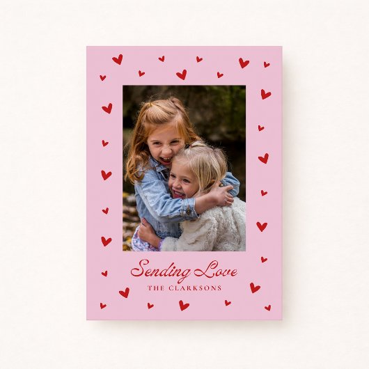 Invitation Pink Red Hearts One Photo Valentines Day Card