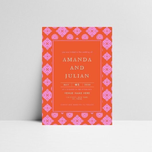 Invitation Pink & Red Mid Century Modern All in One Wedding