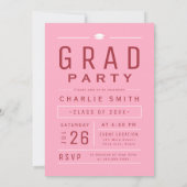 Invitation Pink Red Modern Typographie Photo Graduation Party (Dos)
