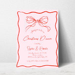 Invitation Pink & Red Retro Bow Dîner de Noël français<br><div class="desc">Invitation vos invités avec cette invitation à dîner de Noël rose et rouge Retro Bow, avec un design vintage et ludique. Les cadres ondulés fantaisistes dessinés à la main, l'arc français original et le texte manuscrit style gribouillis ajoutent un charme amusant et doodle. L'arrière - plan rose contraste magnifiquement avec...</div>