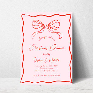 Invitation Pink & Red Retro Bow Dîner de Noël français