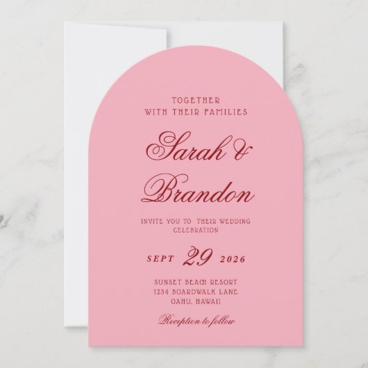 Invitation Pink Red Valentines Minimalist Script Wedding (Devant)