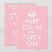 Invitation Pink Restez calme et fêtes à l'anniversaire (Devant / Derrière)