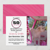Invitation Pink Retro 50 & Fabulous Pet fête des animaux (Devant / Derrière)