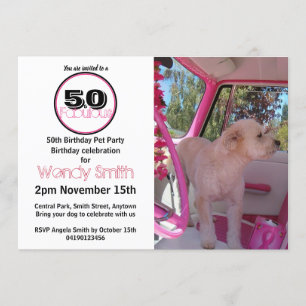 Invitation Pink Retro 50 & Fabulous Pet fête des animaux