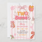 Invitation Pink Retro Christmas Winter Two Sweet Birthday (Devant)