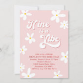 Invitation Pink Retro Daisy Nine Est Un Anniversaire Vibe (Devant)