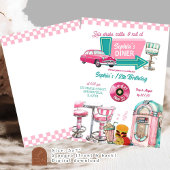 Invitation Pink Retro Diner Fête d'anniversaire fille