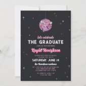 Invitation Pink Retro Discoball & Flares Graduation Party (Devant)