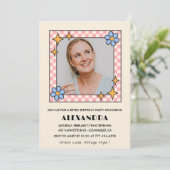 Invitation Pink Retro Floral Photo 43e anniversaire invitatio (Debout devant)