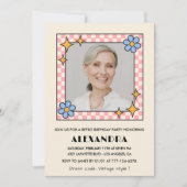 Invitation Pink Retro Floral Photo 88e anniversaire invitatio (Devant)