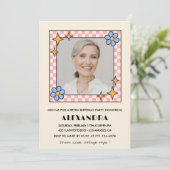 Invitation Pink Retro Floral Photo 89e anniversaire invitatio (Debout devant)