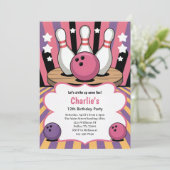 Invitation Pink Retro Girls Bowling Birthday Party (Debout devant)