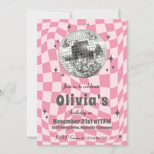 Invitation Pink Retro Groovy Coquette Disco Ball Birthday (Devant)
