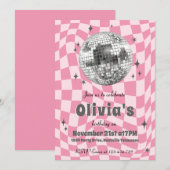 Invitation Pink Retro Groovy Coquette Disco Ball Birthday (Devant / Derrière)