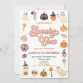 Invitation Pink Retro Halloween Éffrayant Un 1er anniversaire (Devant)