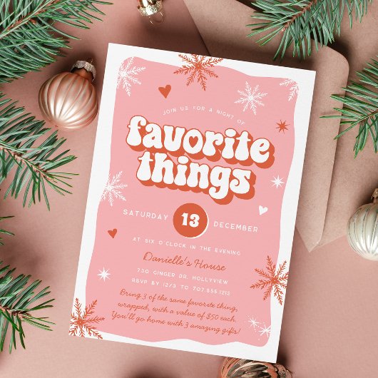 Invitation Pink Retro Holiday Favorite Things Party