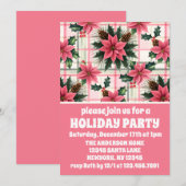 Invitation Pink Retro Noël Floral Plaid Joyeux Noël (Devant / Derrière)