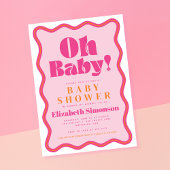 Invitation Pink Retro Oh Baby Wavy Squiggle Frame Baby shower