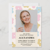 Invitation Pink Retro Photo Floral 68e anniversaire invitatio (Devant)