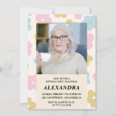 Invitation Pink Retro Photo Floral 91e anniversaire invitatio (Devant)