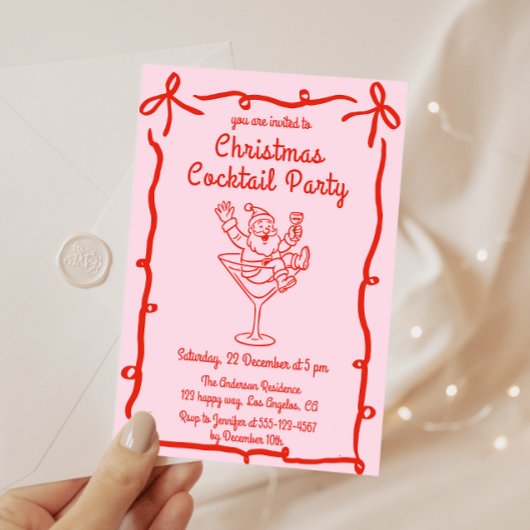 Invitation Pink Retro Santa Christmas Cocktail Party