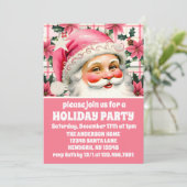 Invitation Pink Retro Santa Claus Floral Plaid Noël (Debout devant)