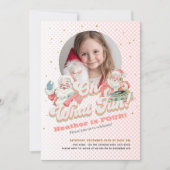 Invitation Pink Retro Santa Claus - Oh What Fun, Photo (Devant)