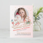 Invitation Pink Retro Santa Claus - Oh What Fun, Photo (Debout devant)