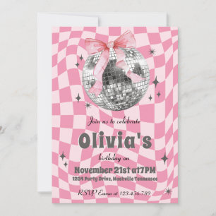 Invitation Pink Retro Super Coquette Disco Ball Anniversaire