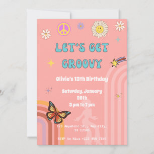 Invitation Pink Retro Super fête d'anniversaire