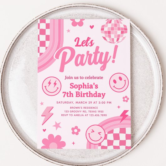 Invitation Pink Retro Super fête d'anniversaire