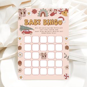 Invitation Pink Retro Super Noël Baby shower Bingo Jeu